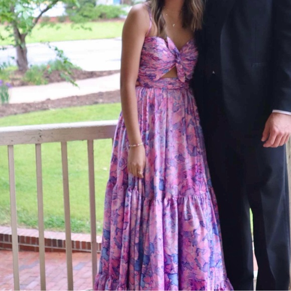 Jovani Pink and Purple Floral Dress - Picture 2 of 5